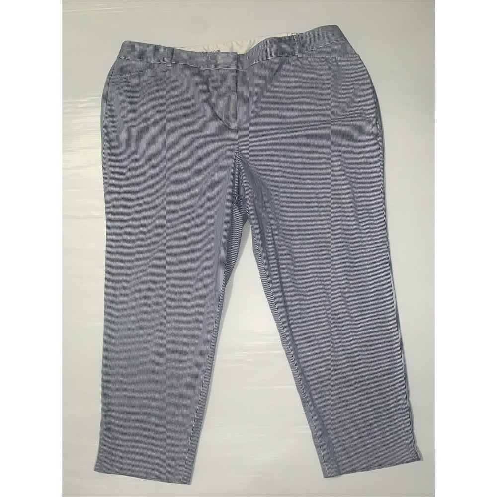 Talbots Perfect Crop Pants Striped Womens Sz 20W Blue White Elastic Waist Casual